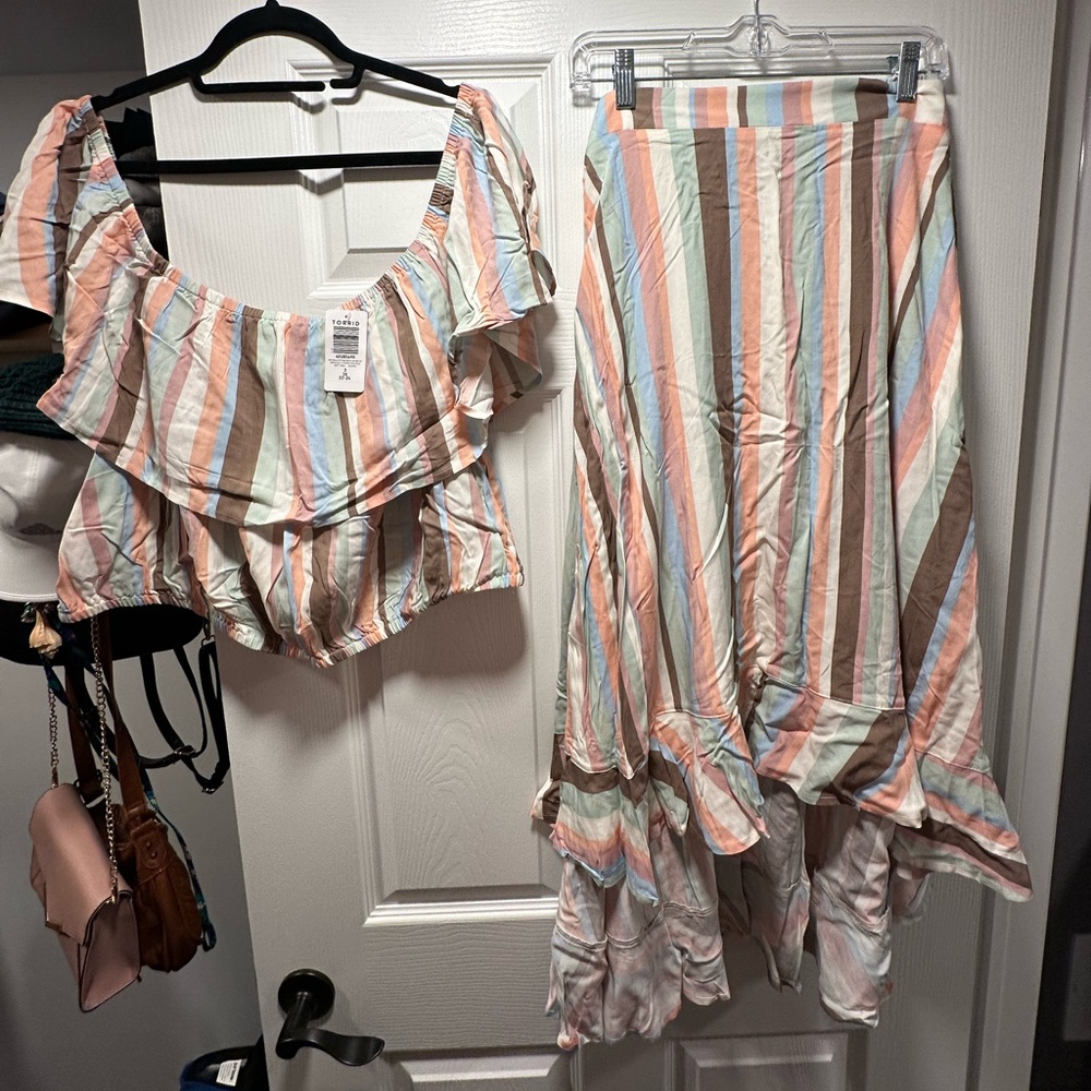 Torrid Pink and Blue Maxi Trumpet Dress- NWT